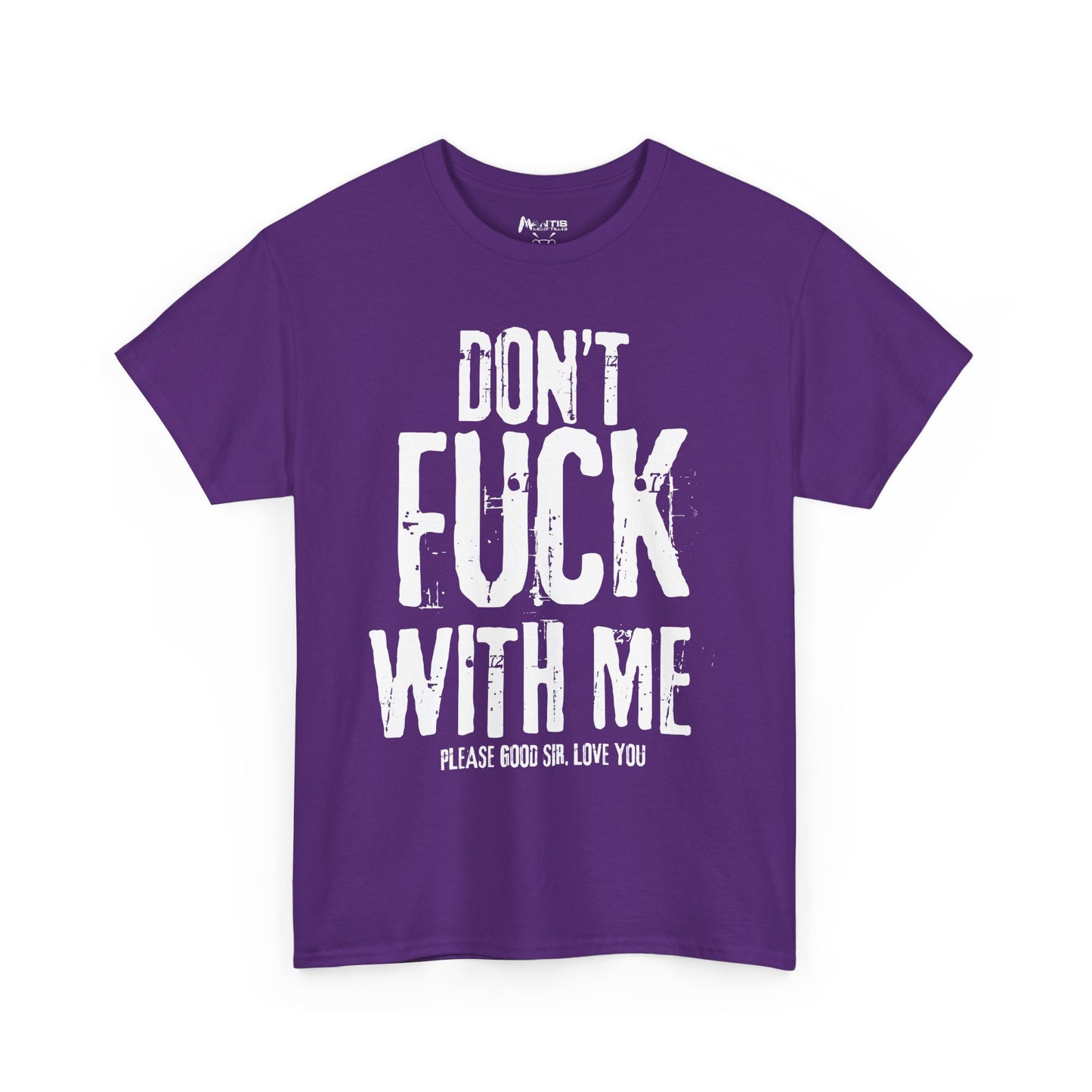 purple tee mocking tough exterior with soft, scared interior