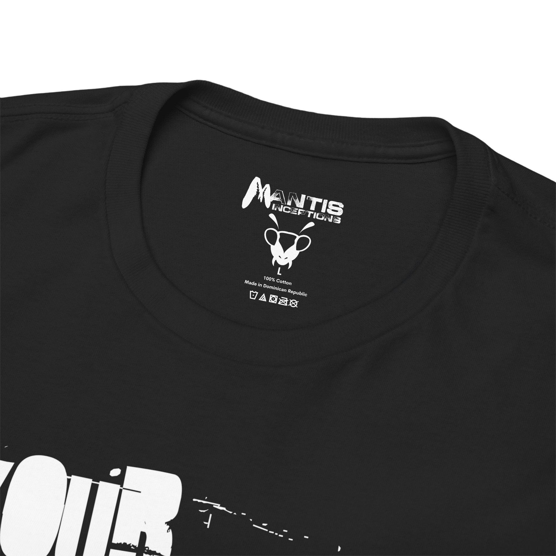 Black t-shirt with twisted Your Mom Should Have Swallowed quote, offensive and bold