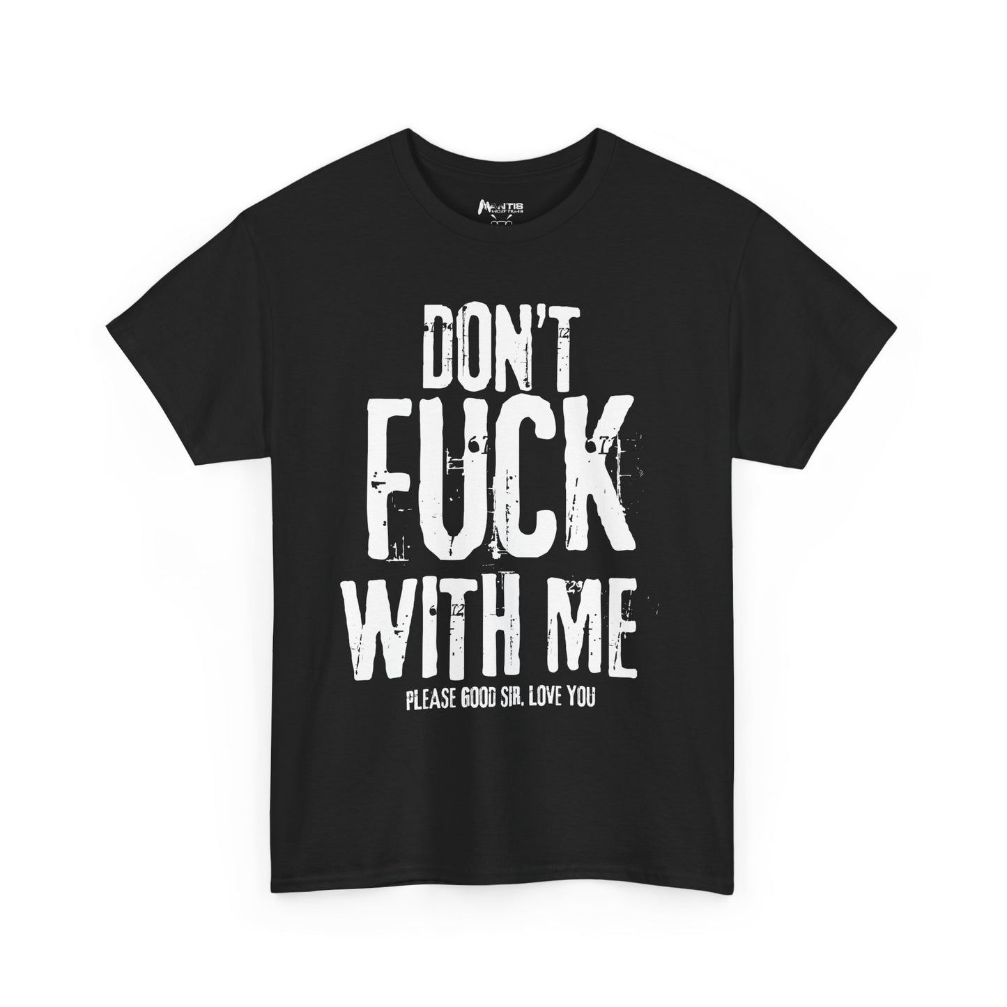 black shirt mocking fake tough guys with bold insult and tiny plea
