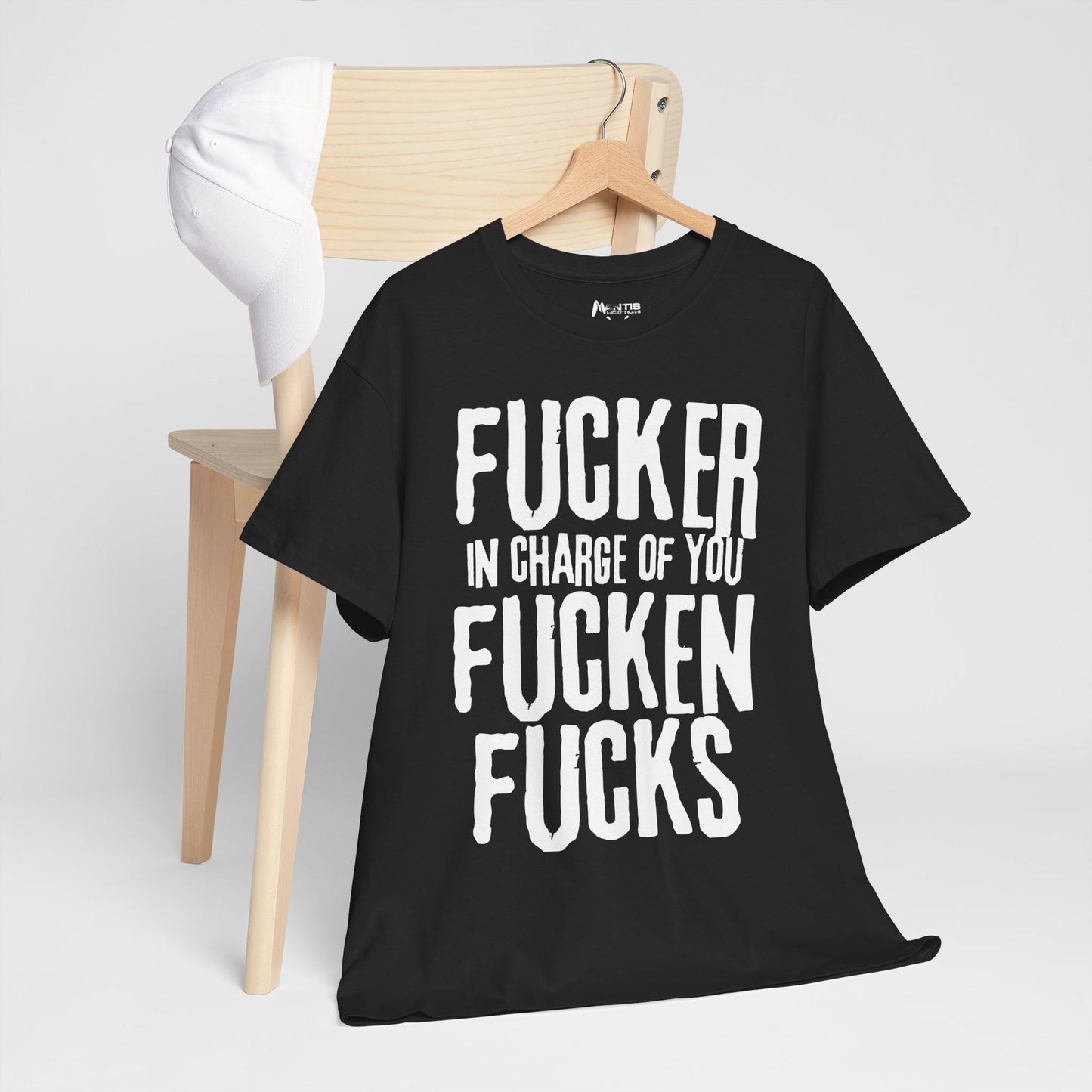black shirt with savage boss declaration — leading the fuckery proudly