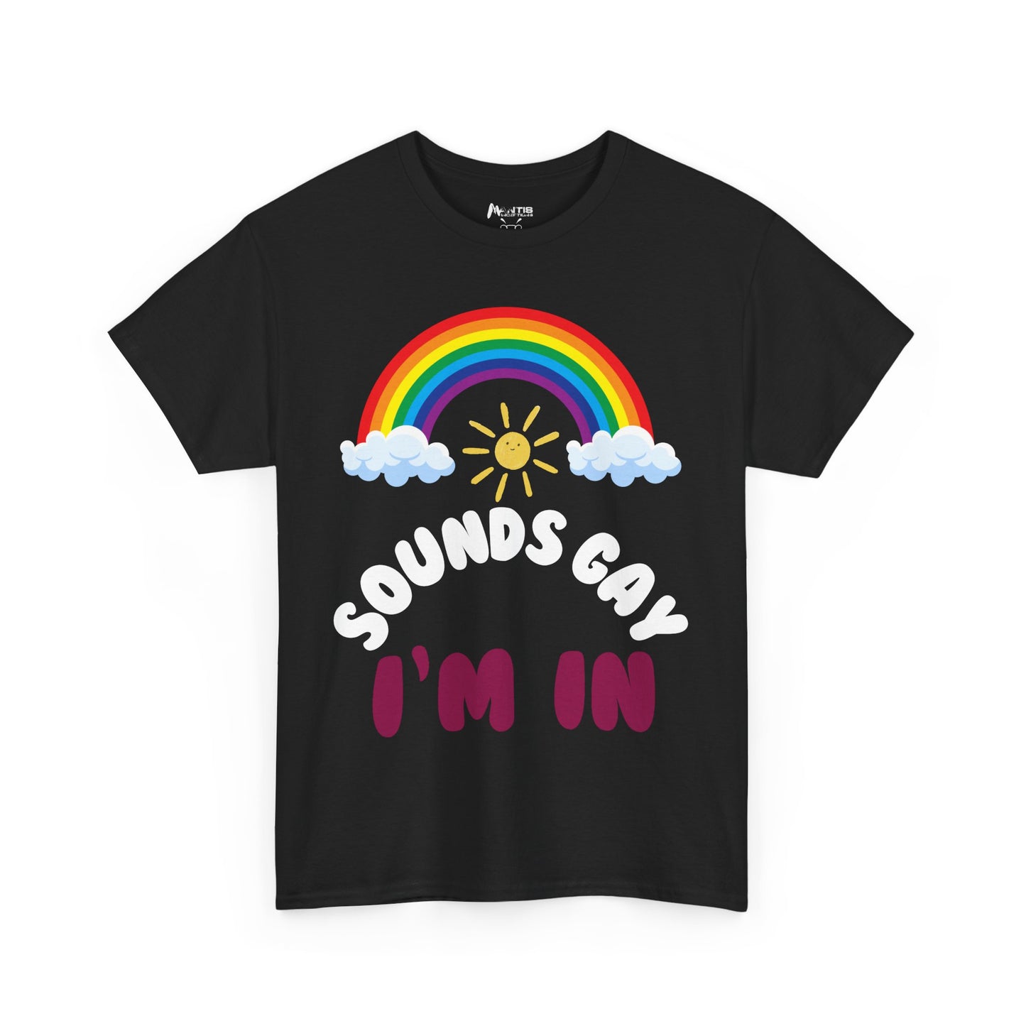 black t-shirt with 'Sounds Gay. I'm in' slogan, perfect for sarcastic or playful moods