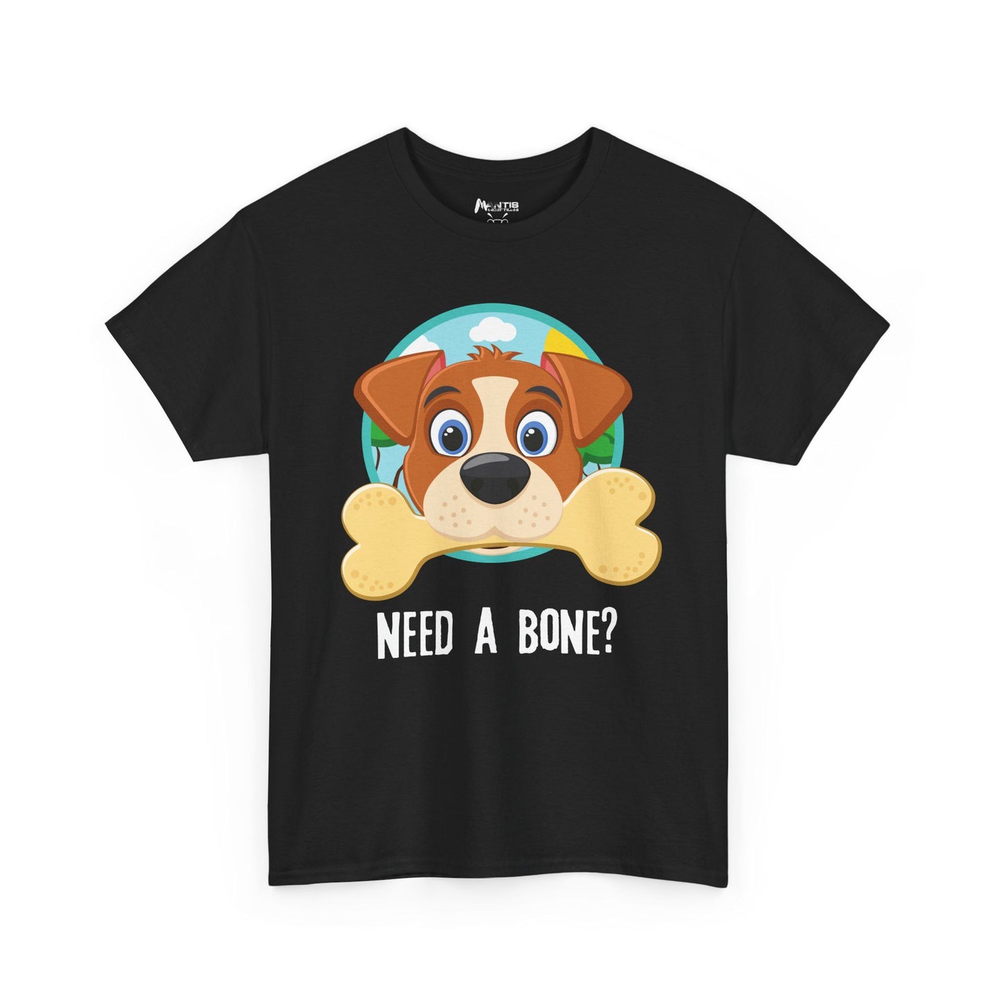Black t-shirt with cheeky dog-and-bone graphic hiding sexual meaning