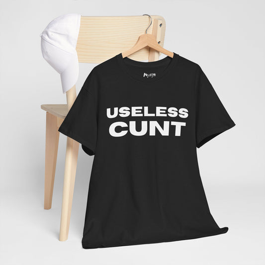 Black t-shirt with the ultimate insult — direct, vulgar, and vicious