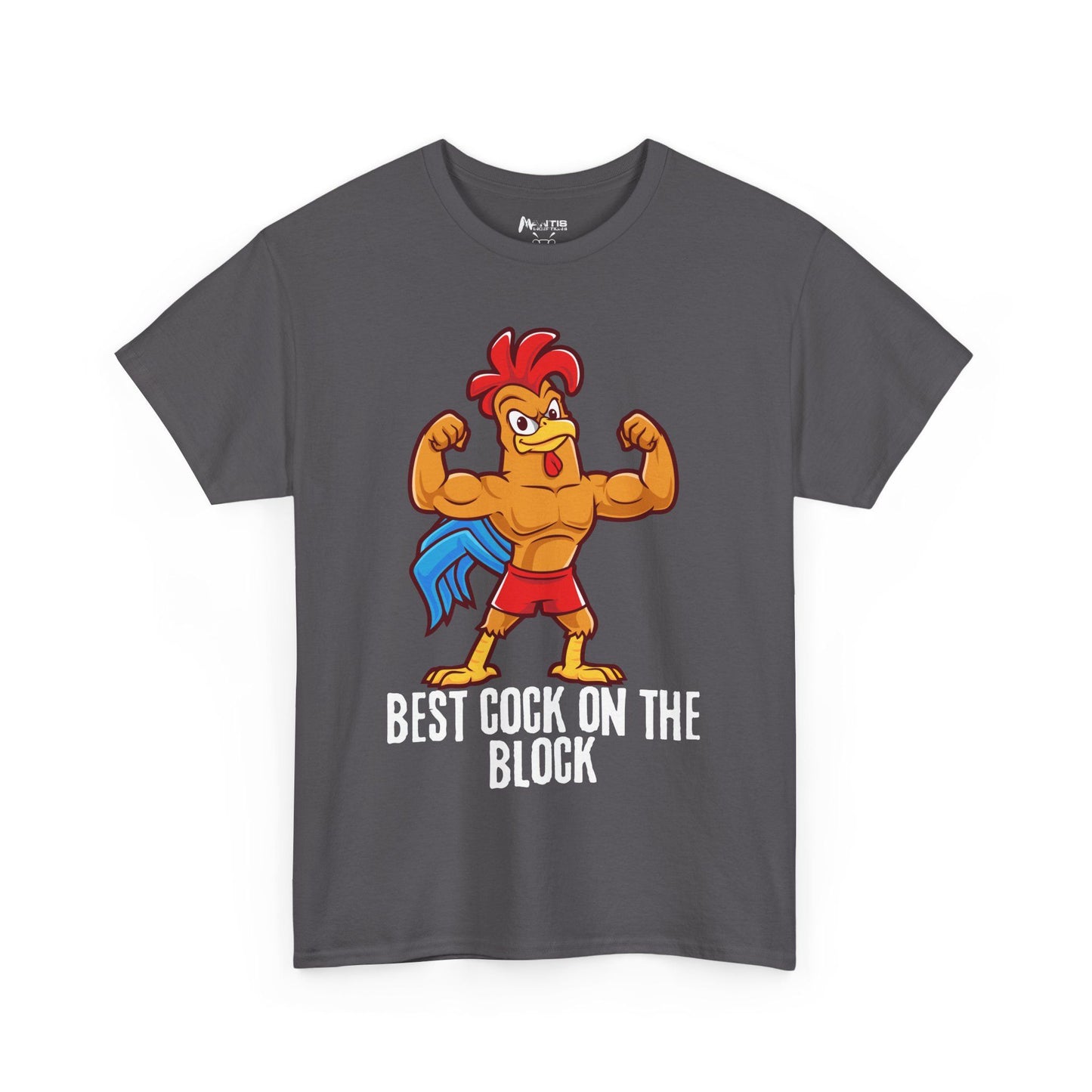 Charcoal shirt flaunting wordplay about cock and dominance