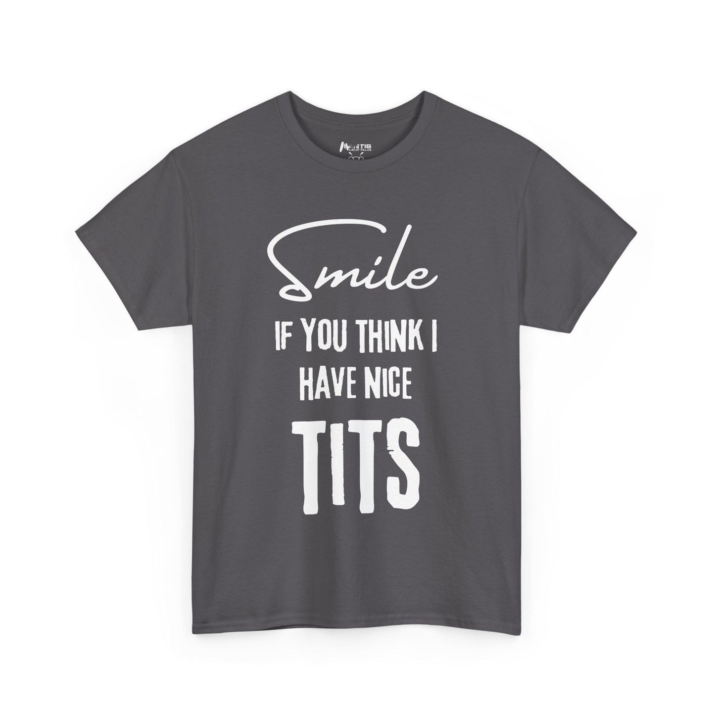 charcoal tee mixing flirtation and sass with a loud appreciation of tits