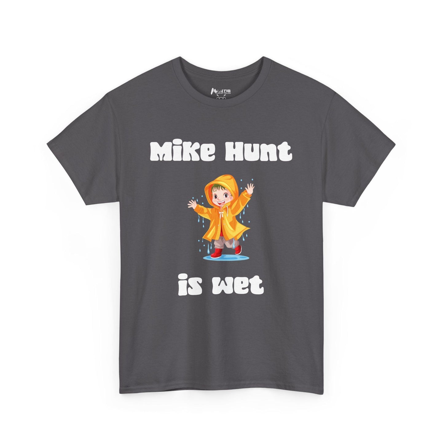 Charcoal shirt blending raincoats and offensive subtext