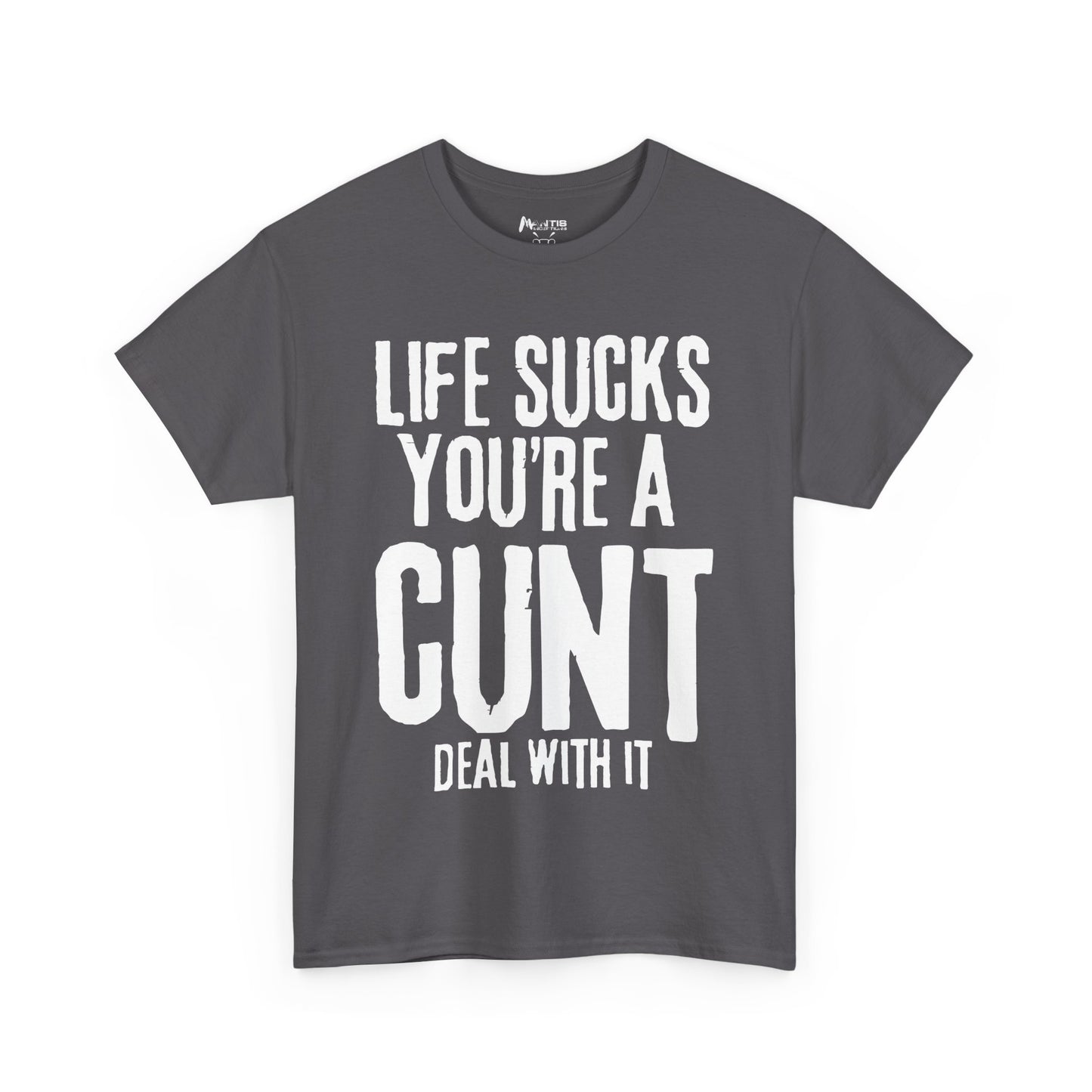 charcoal tee with ruthless message for people who can’t handle reality