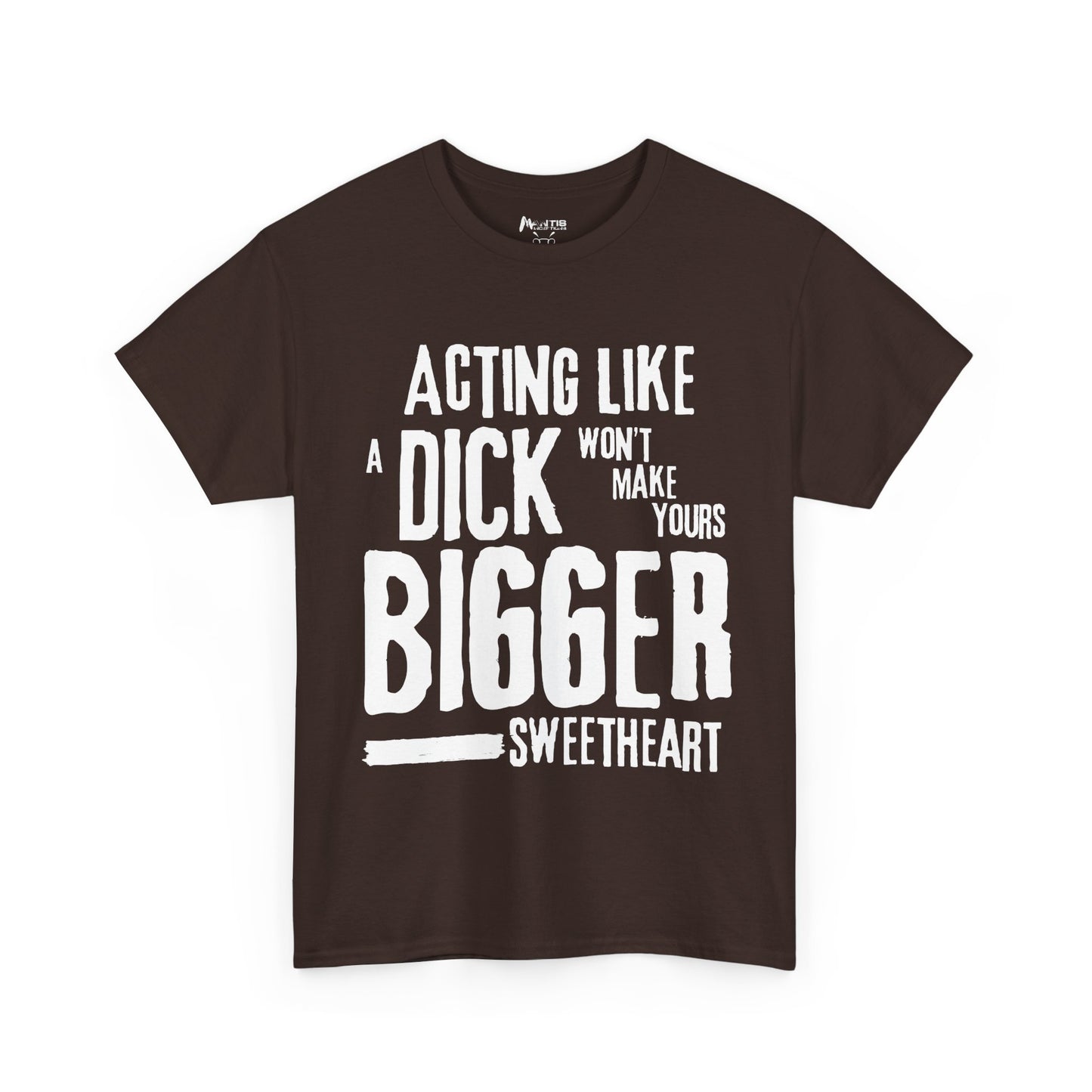 dark chocolate shirt exposing fake macho posturing