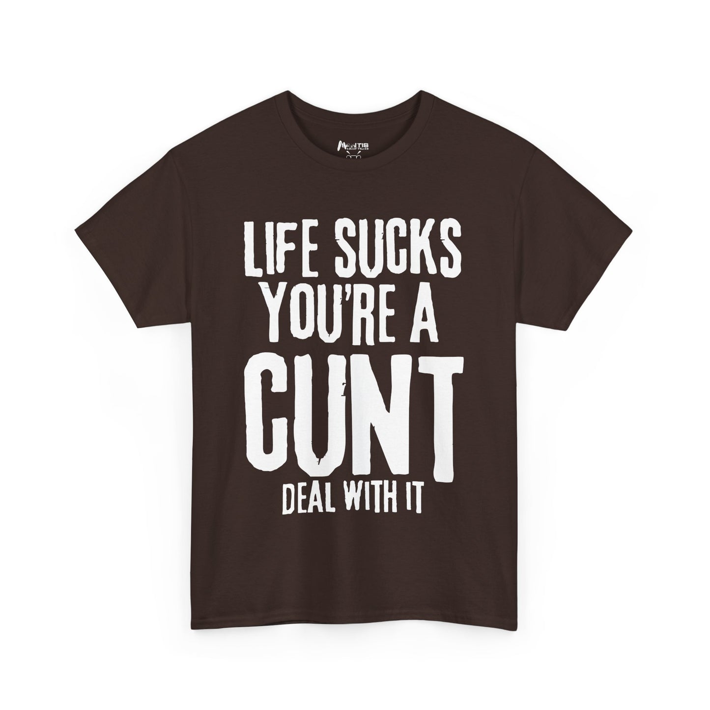 dark chocolate shirt with blunt insult and zero tolerance message