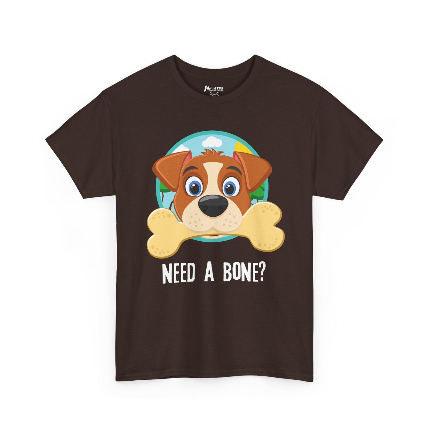 Dark chocolate tee with flirty dog illustration