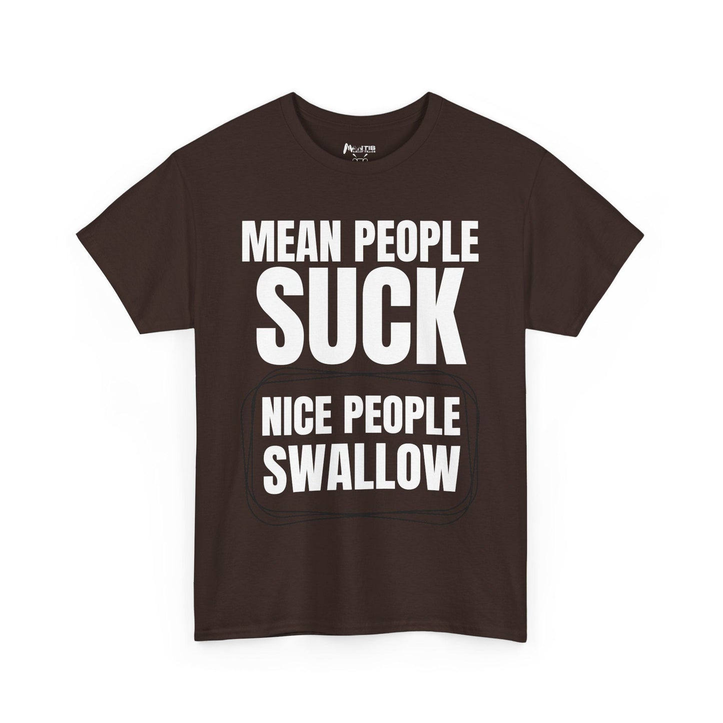 Dark chocolate tee with naughty double entendre
