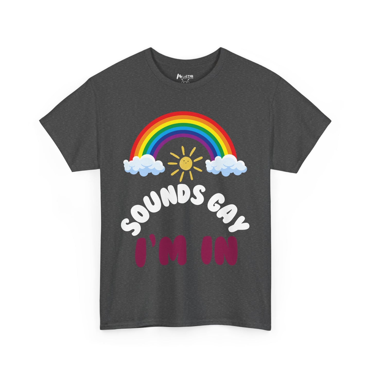 dark heather shirt with witty 'Sounds Gay. I'm in' statement for the bold and mischievous