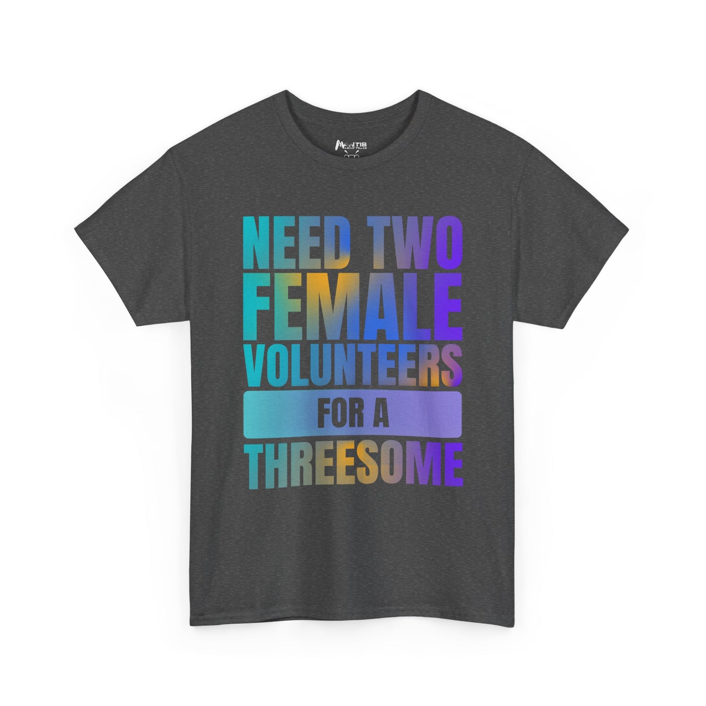 Dark heather tee with bold three some line, funny and offensive NSFA humor
