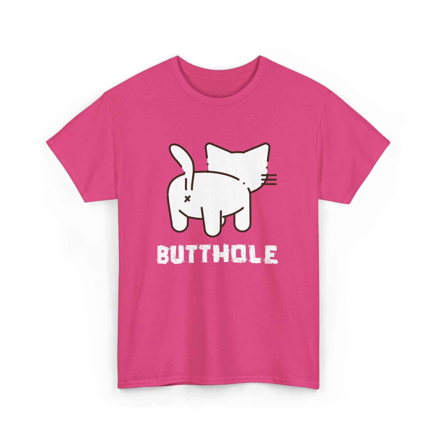 Heliconia pink tee with cat butthole artwork, edgy design