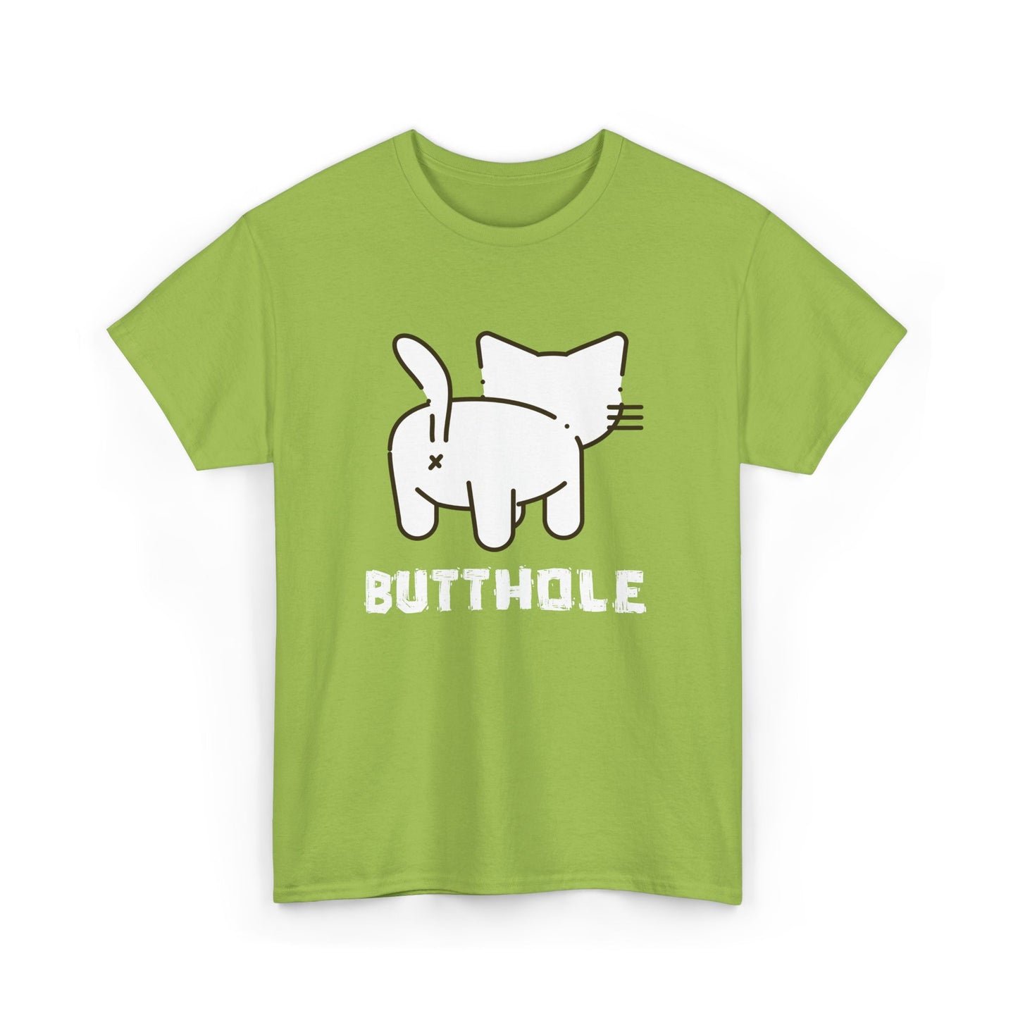 Kiwi green shirt with inappropriate cat bum image, rude design