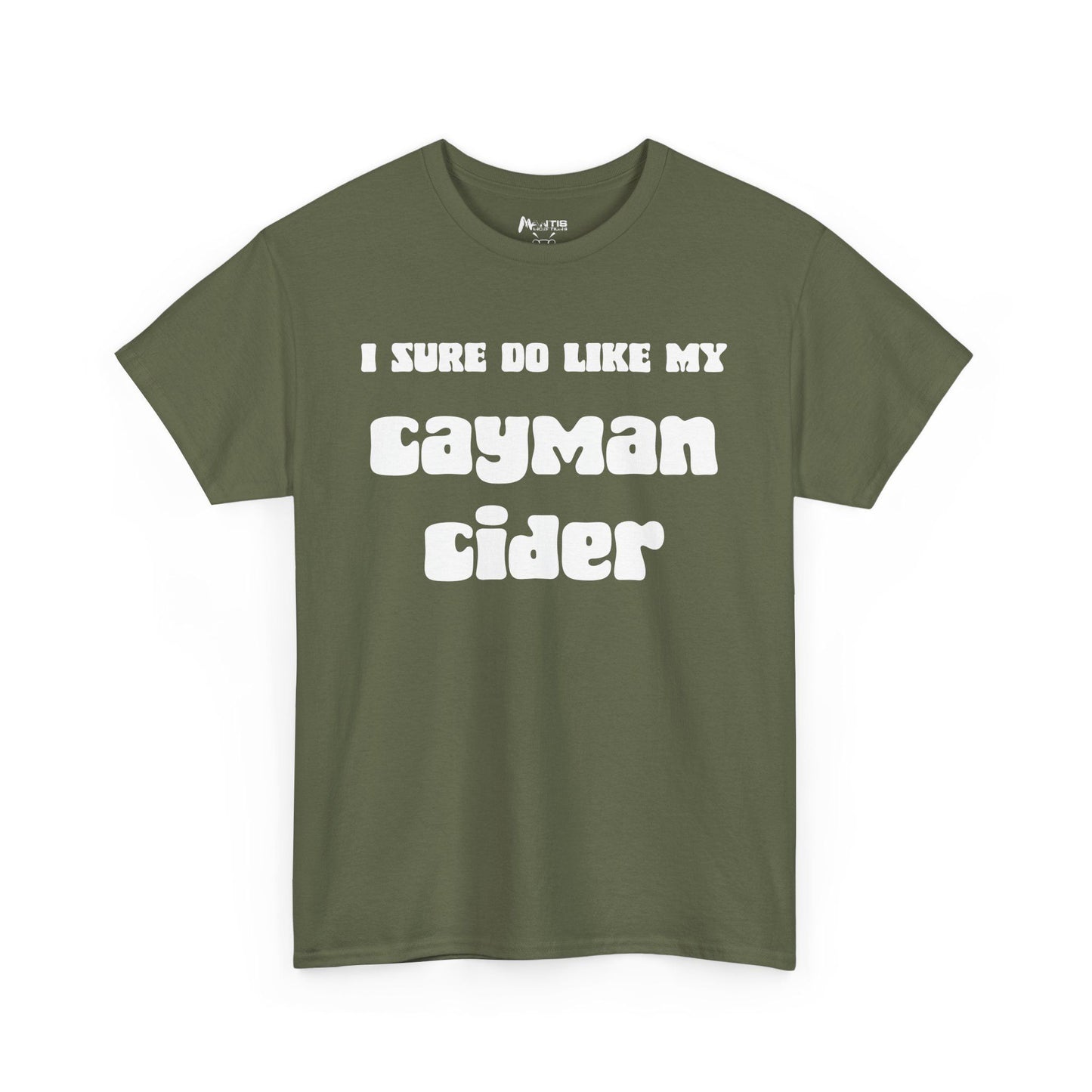Military green tee saying everything and nothing at once