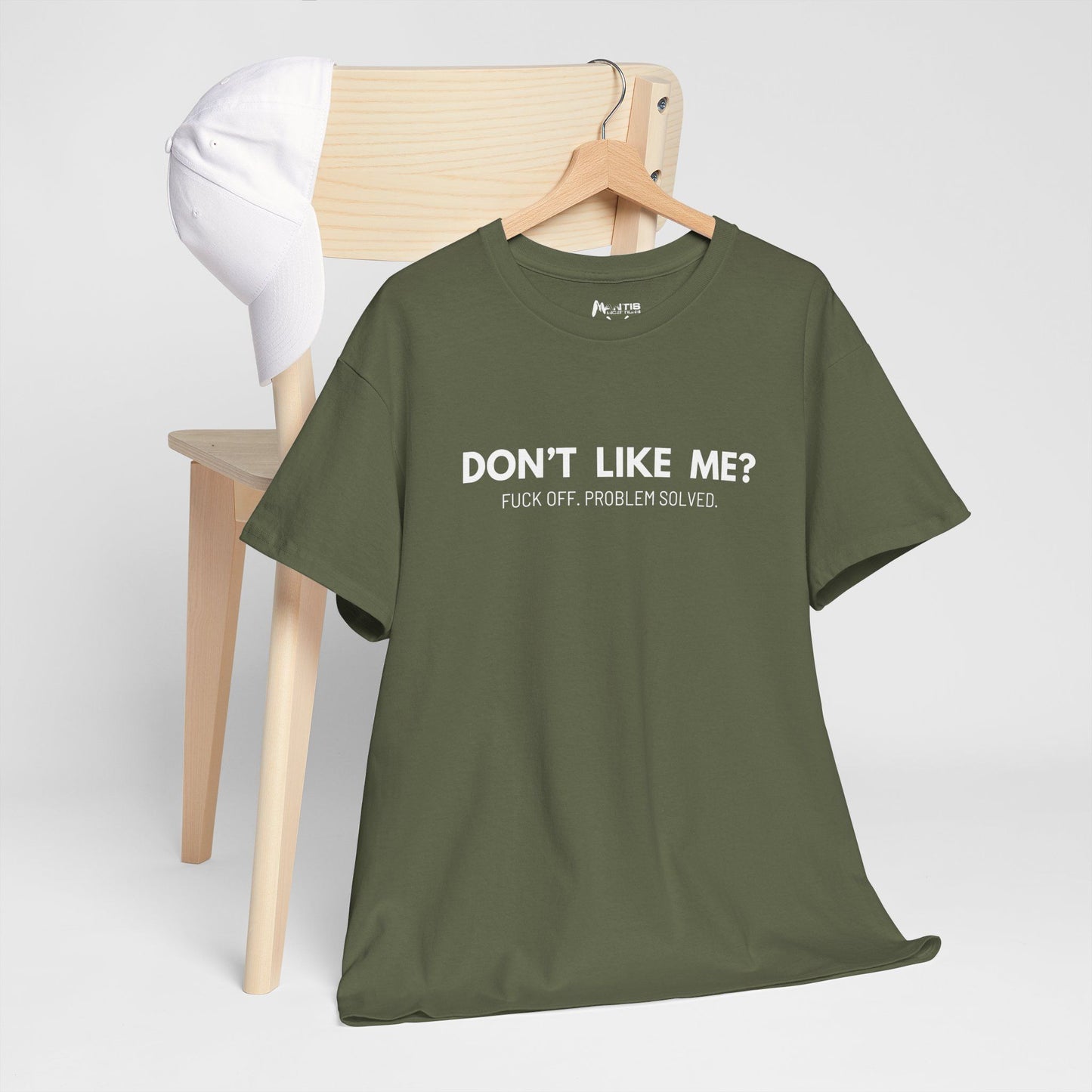 Military green shirt cutting through fake politeness