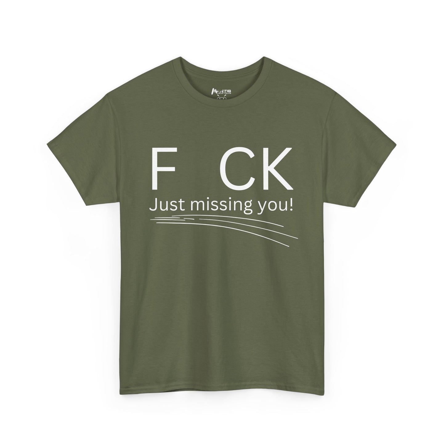 military green tee with F CK graphic and hidden message for grownups
