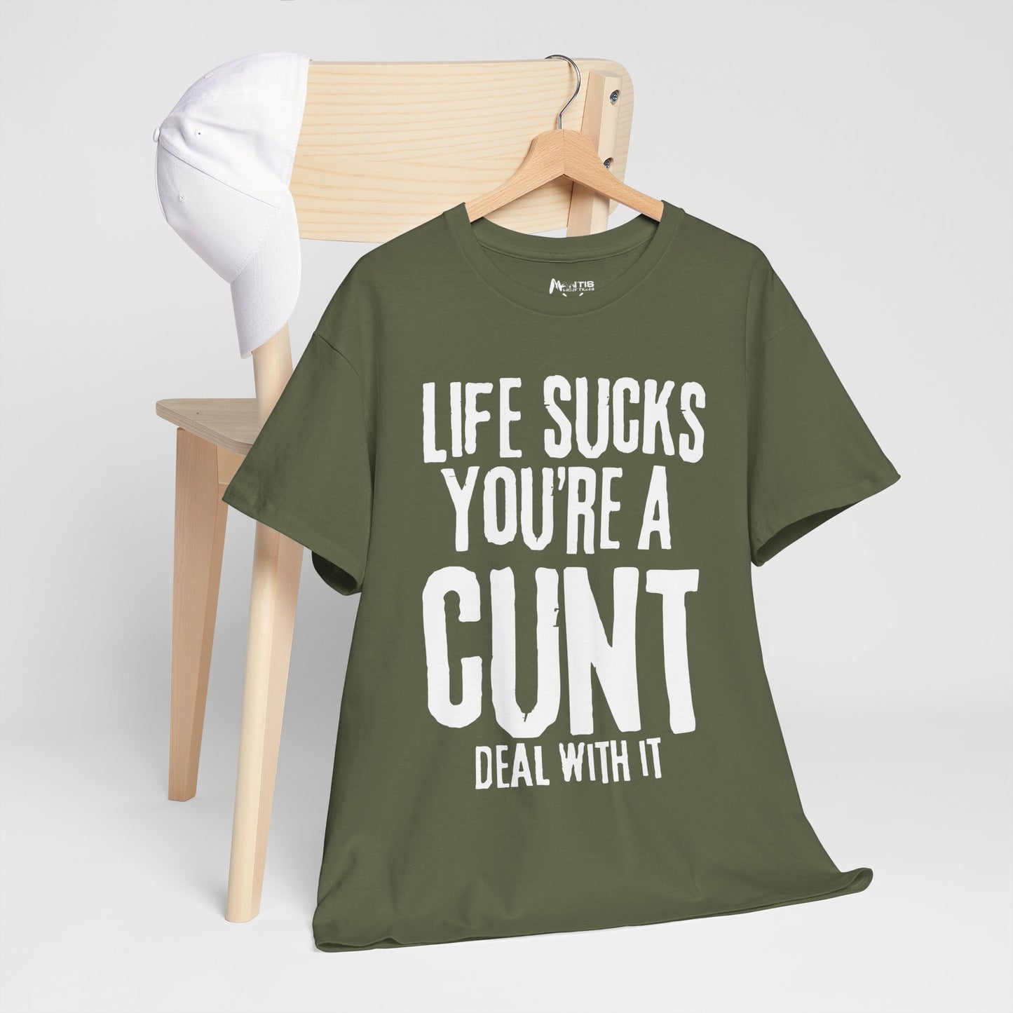 military green variant shirt doubling down on pain and profanity
