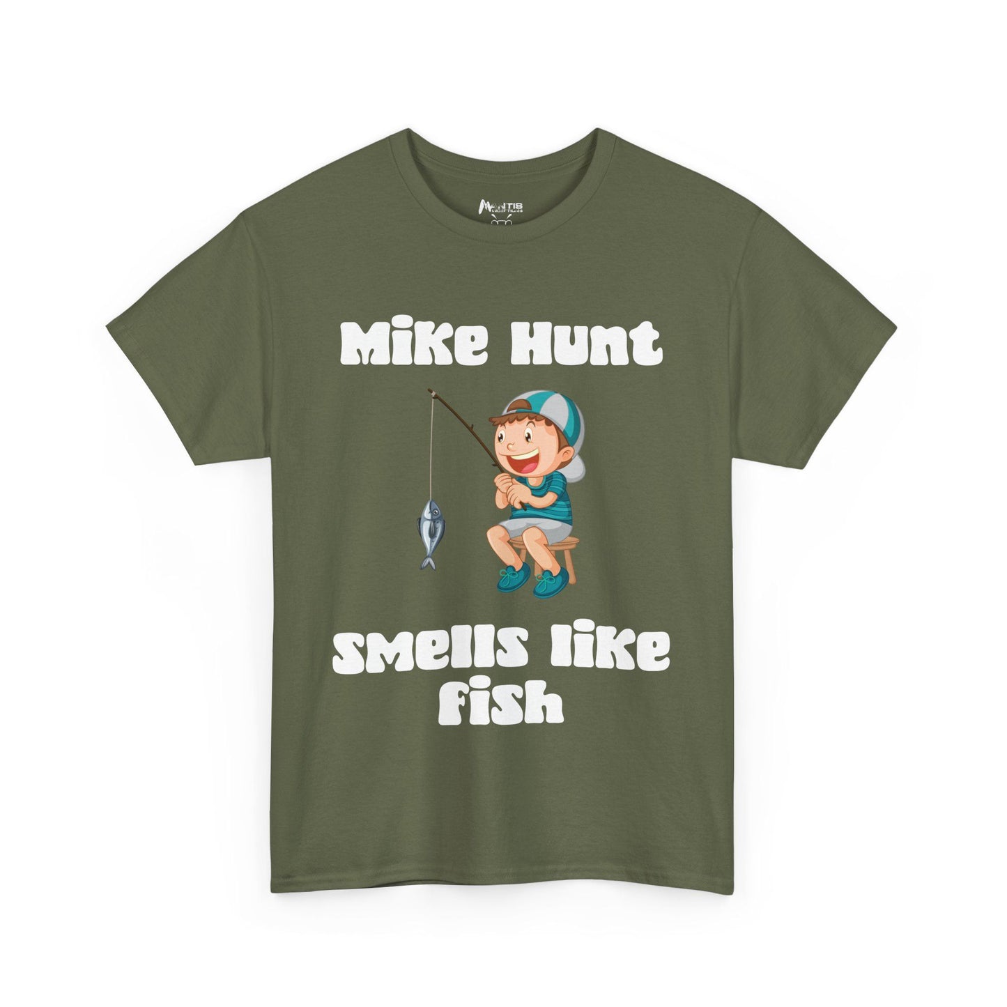 Military green tee with a rank pun disguised as innocent talk