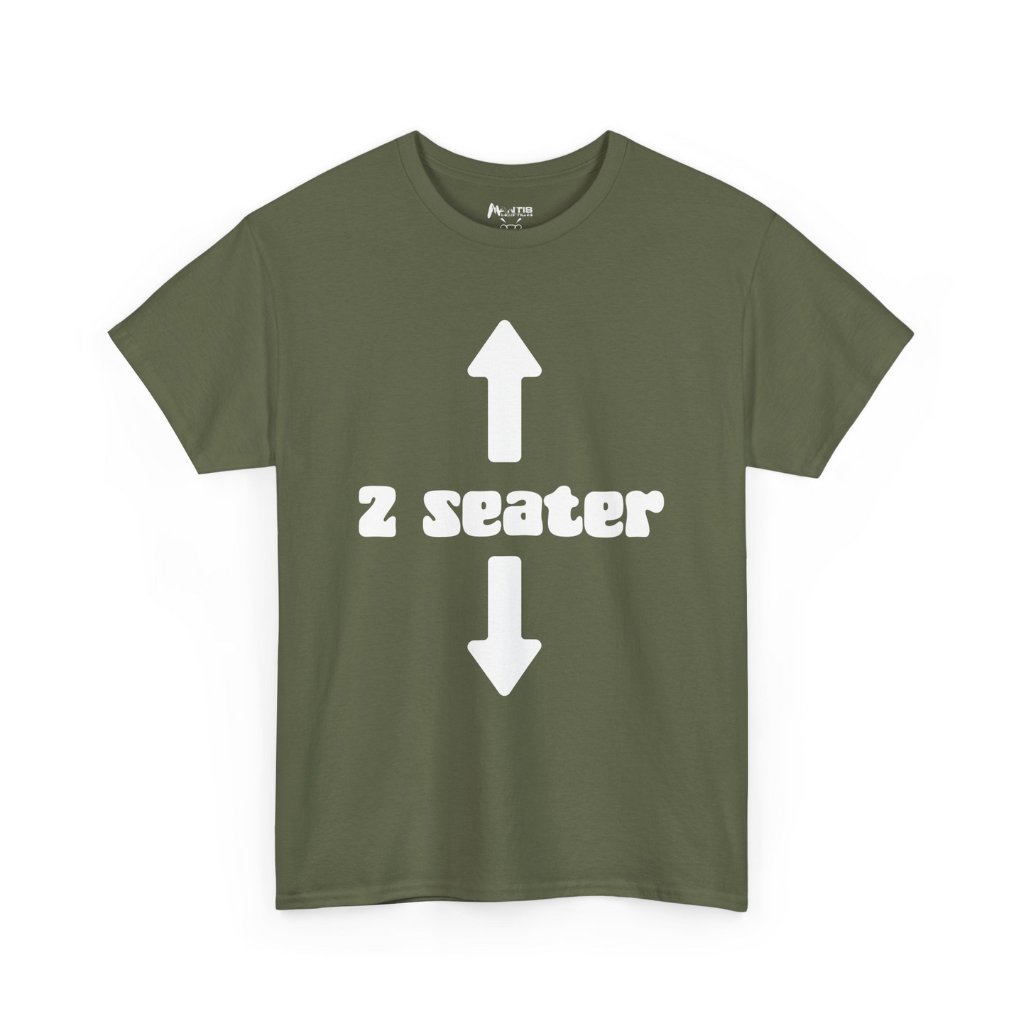 military green shirt with 2 seater label horny and hilarious