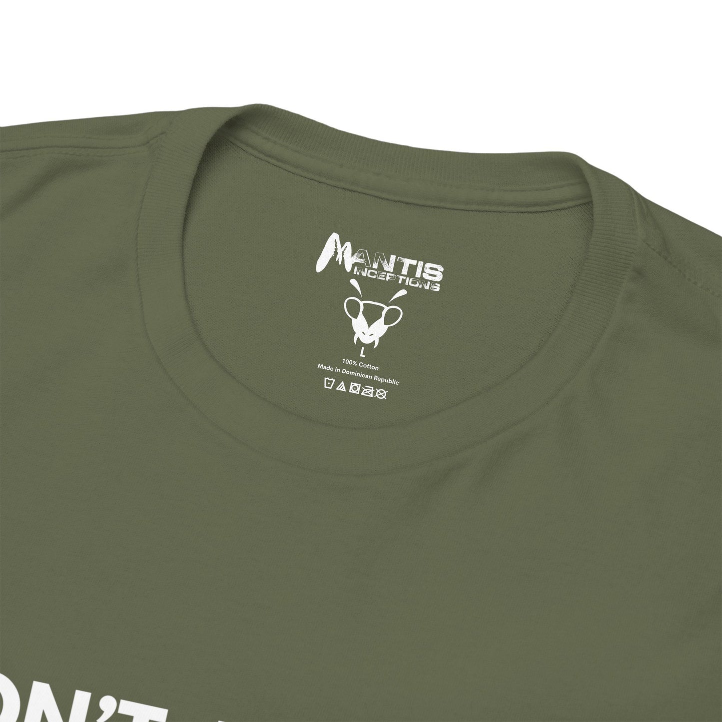 military green tee with unapologetic message