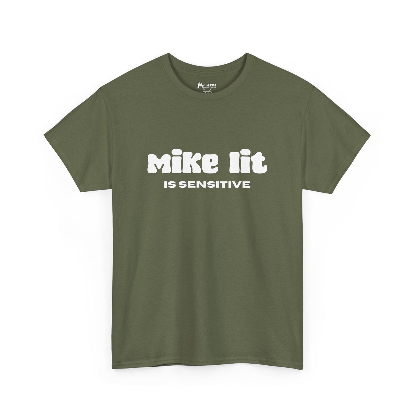 Military green tee where the clit joke sneaks past most filters