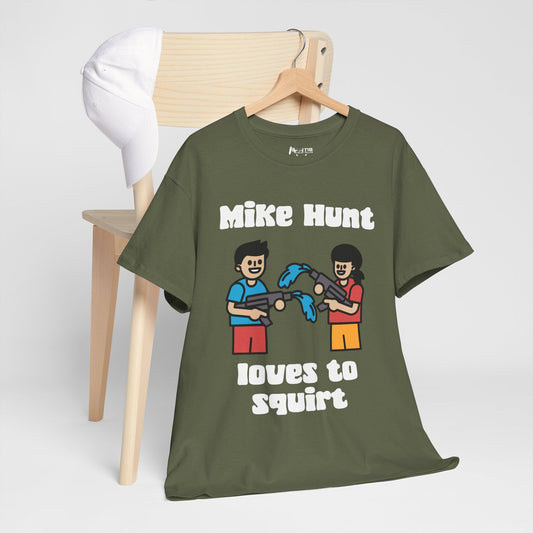 Military Green tee where every squirt is more suspicious than the last