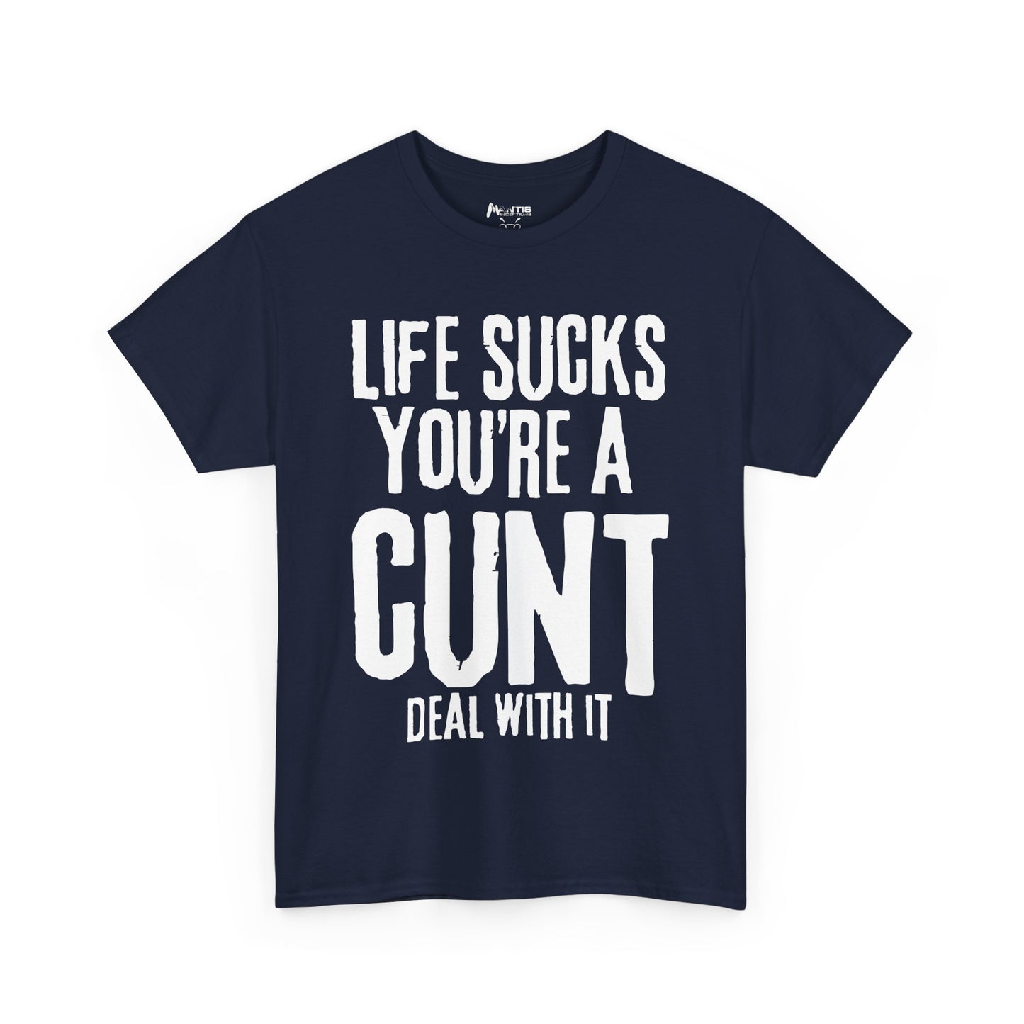 navy blue tee throwing verbal punches without remorse