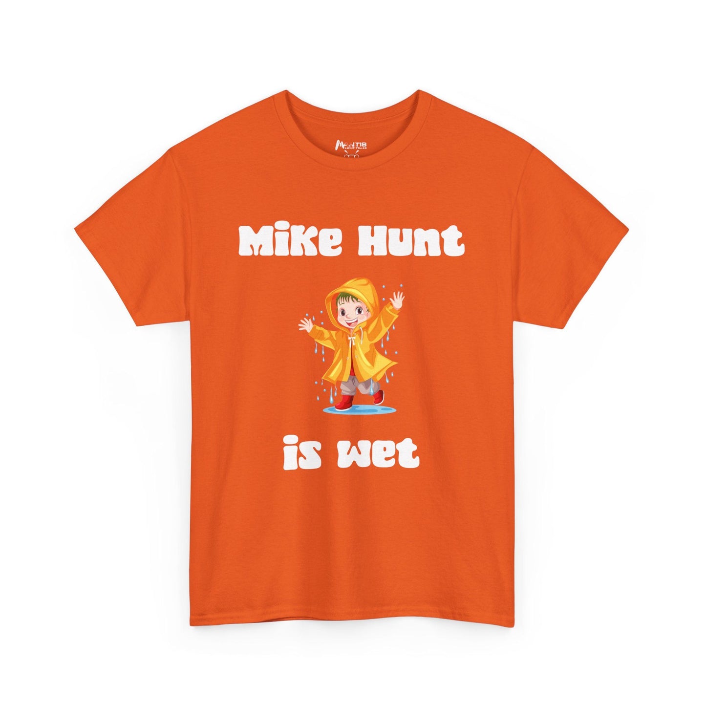Orange tee that makes bad weather worse with wordplay