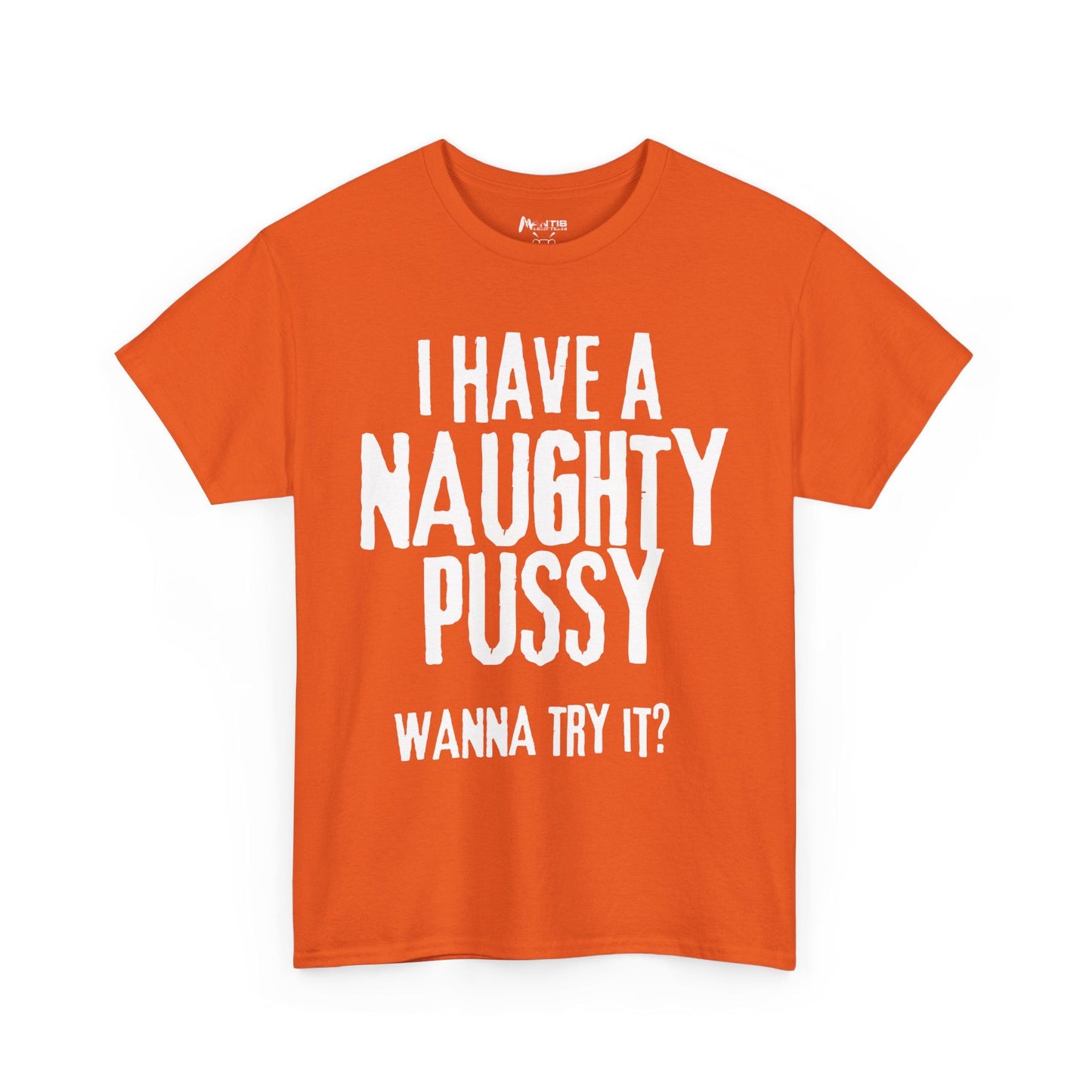 Orange tee featuring bold sexual innuendo