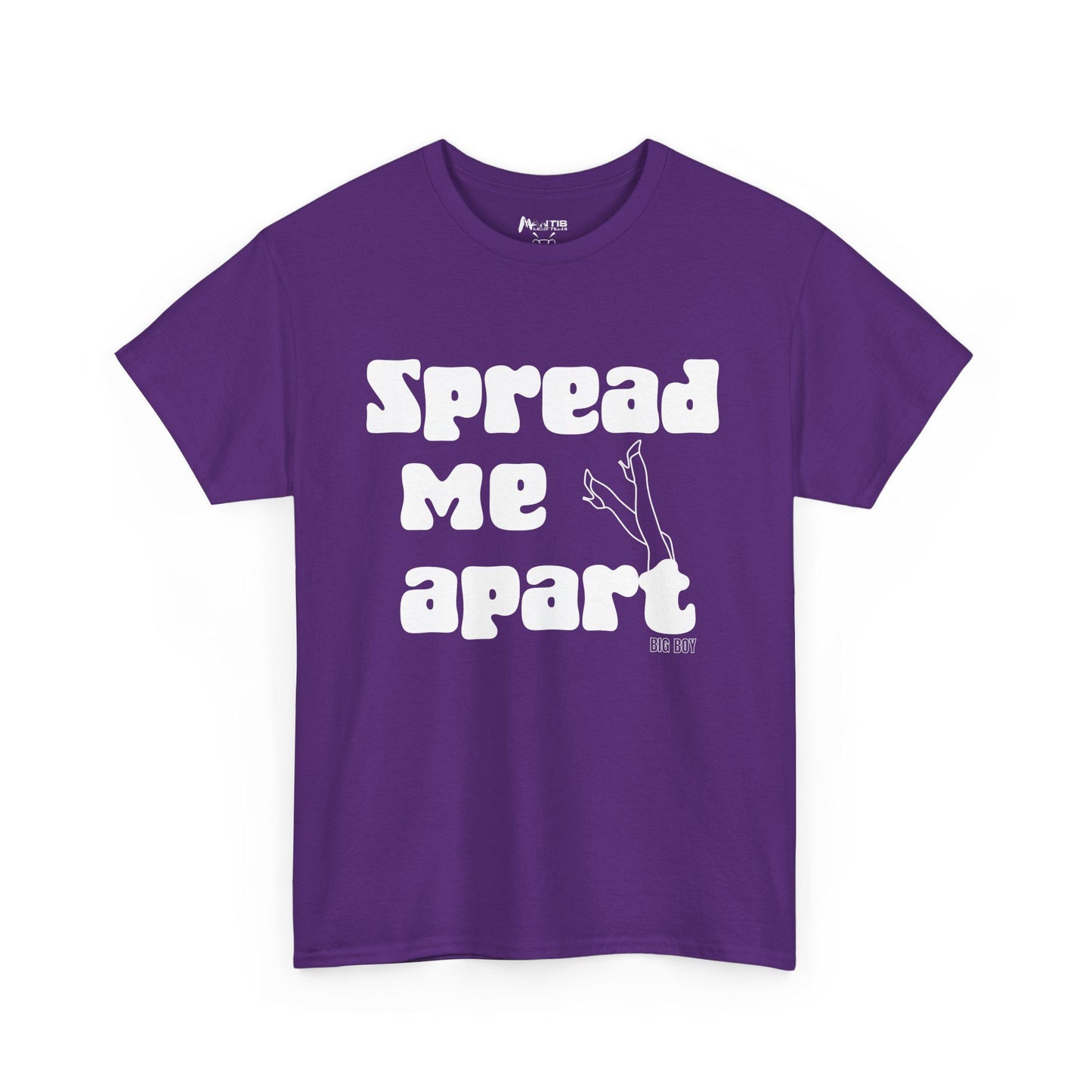 Purple tee with unapologetic sexual message and playful tone