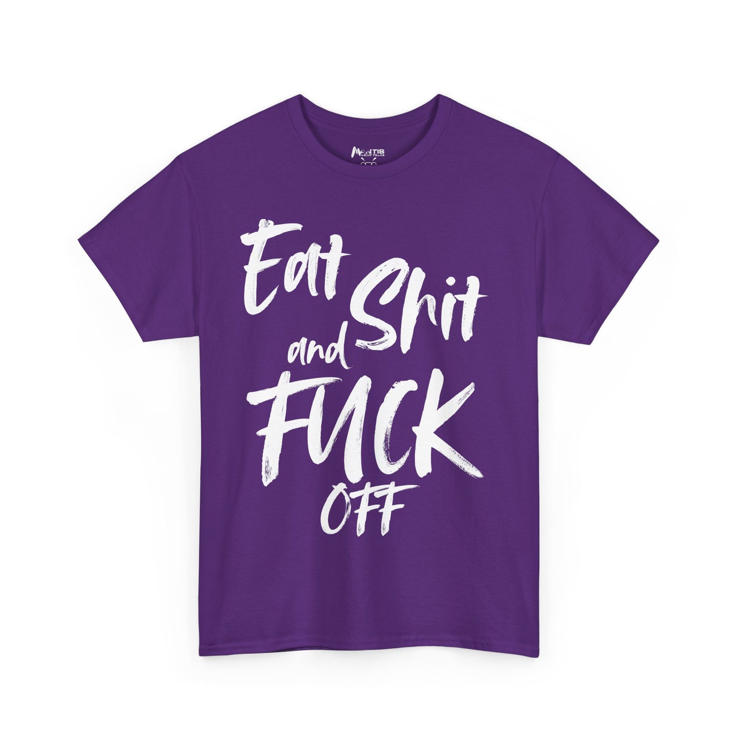 purple tee with big “fuck off” energy wrapped in bright sarcasm