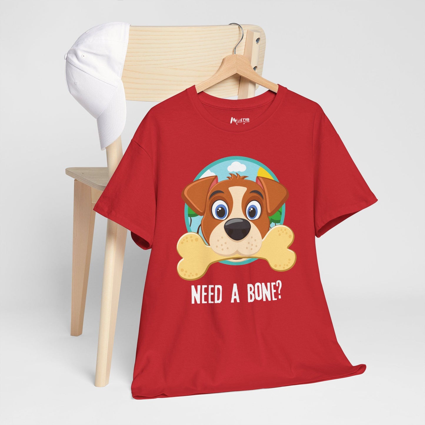 Red shirt screaming innuendo with dog and bone graphic