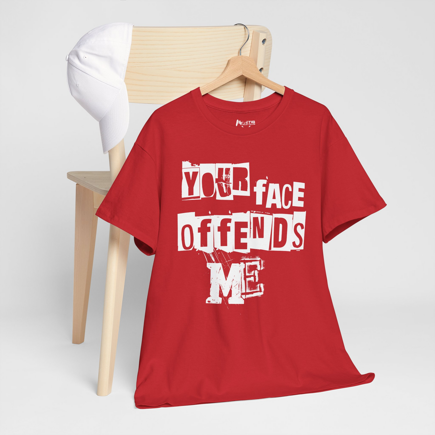 red shirt doubling down with another brutal 'your face offends me' insult shirt