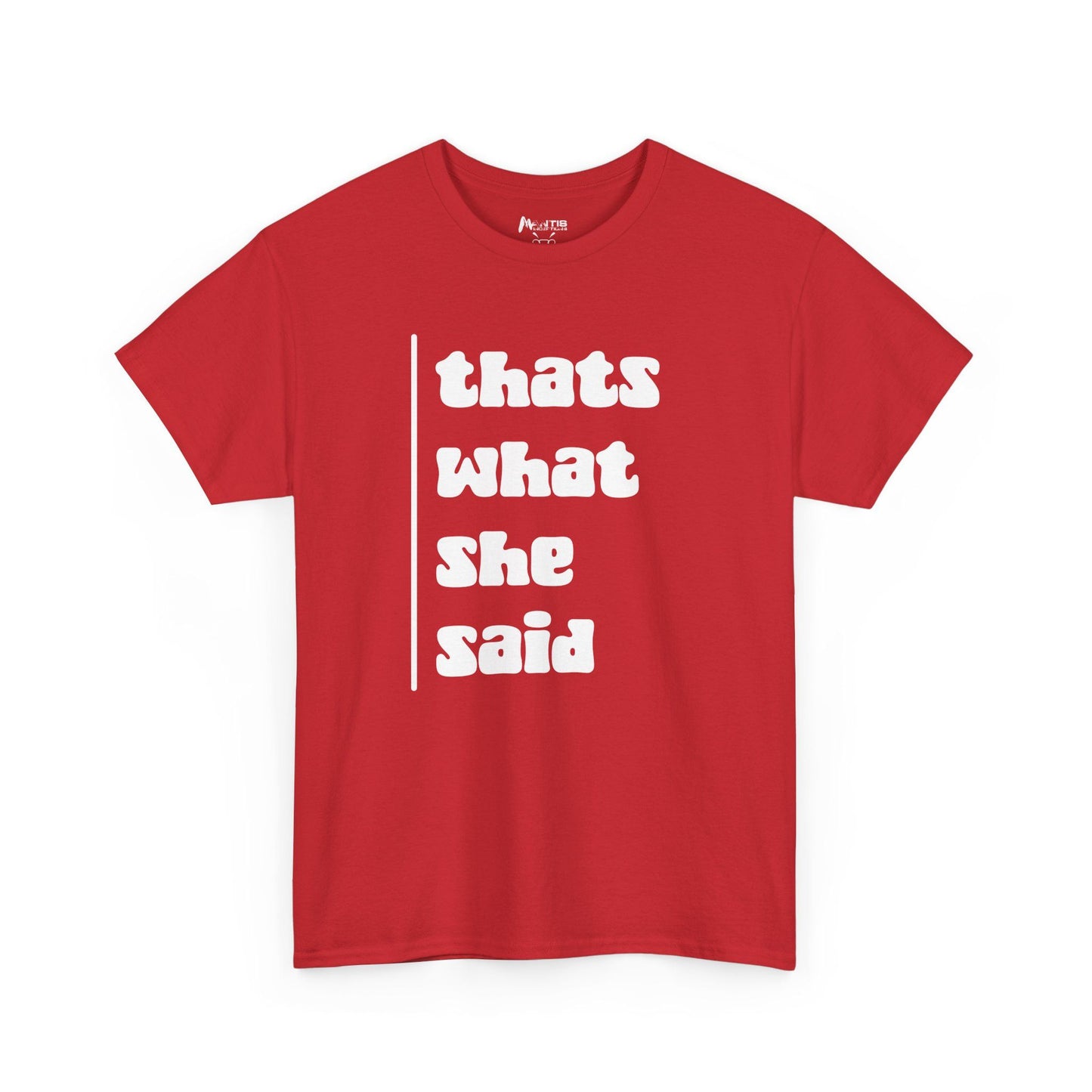 Red shirt that instantly changes the tone of every room it's in