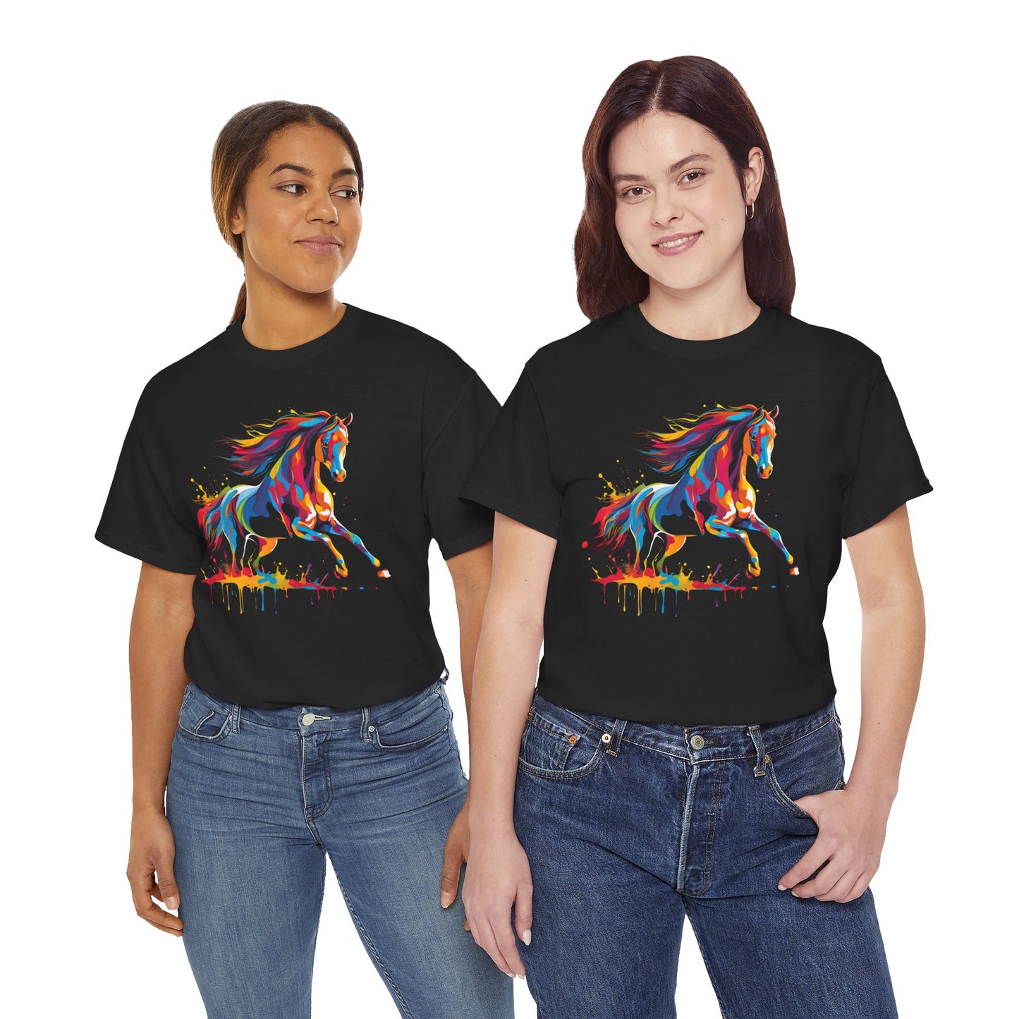 Vibrant Colorful Paint Splatter T-Shirt | Horse Black