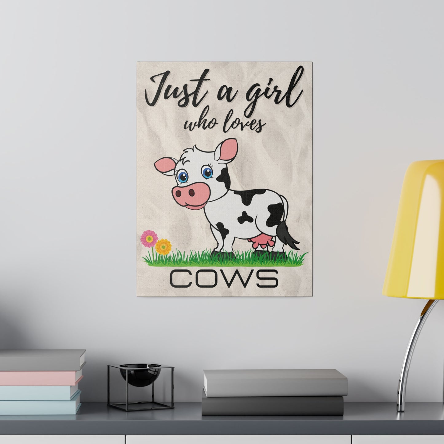 Just A Girl Who Loves | Cows Canvas Wall Art 12″ x 16″ (Vertical) 0.75''