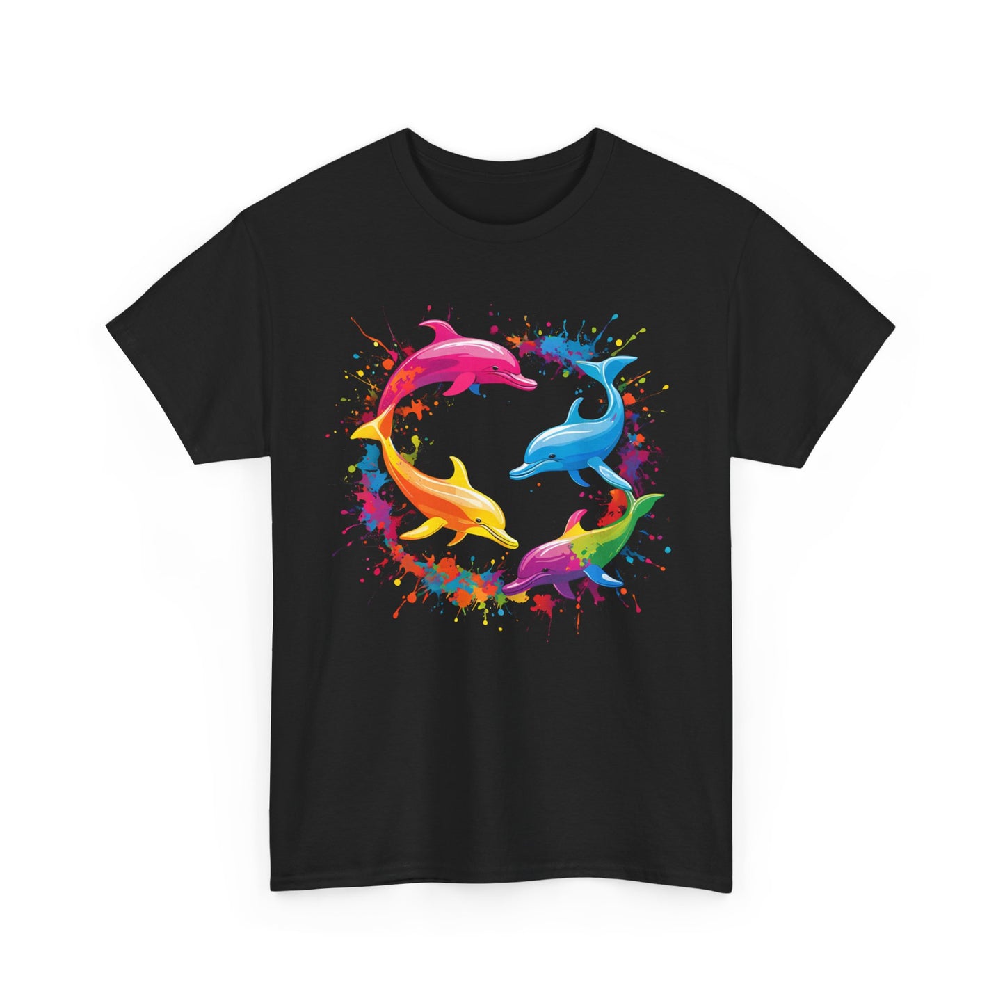 Vibrant Colorful Paint Splatter T-Shirt | Dolphins