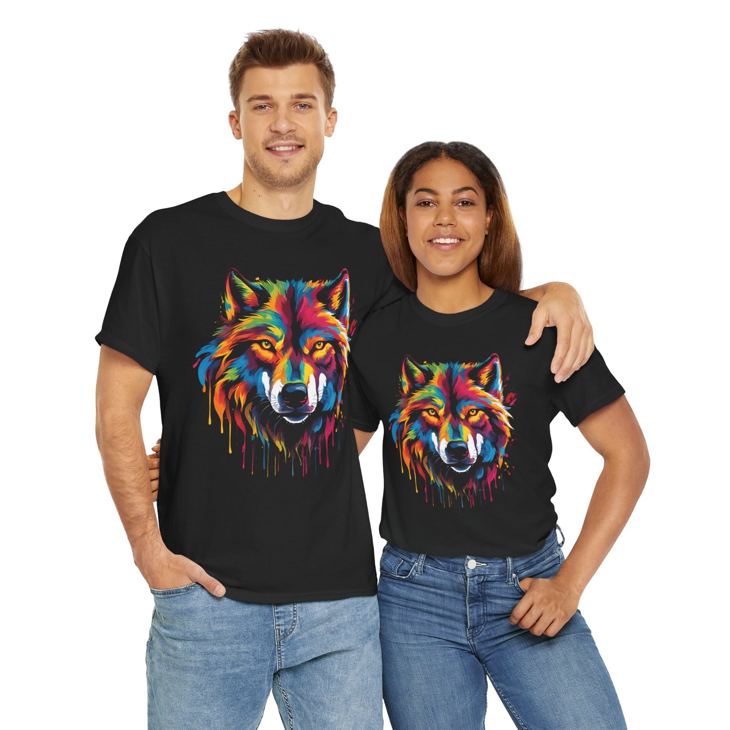 Vibrant Colorful Paint Splatter T-Shirt | Wolf Black