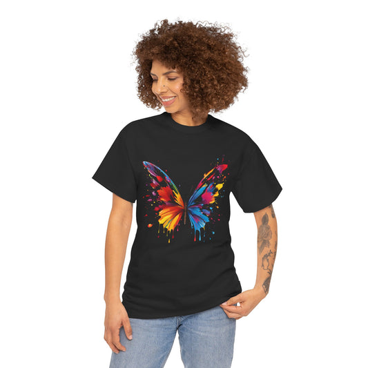 Vibrant Colorful Paint Splatter T-Shirt | Butterfly Black