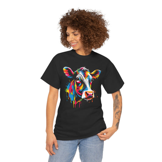 Vibrant Colorful Paint Splatter T-Shirt | Cow Black