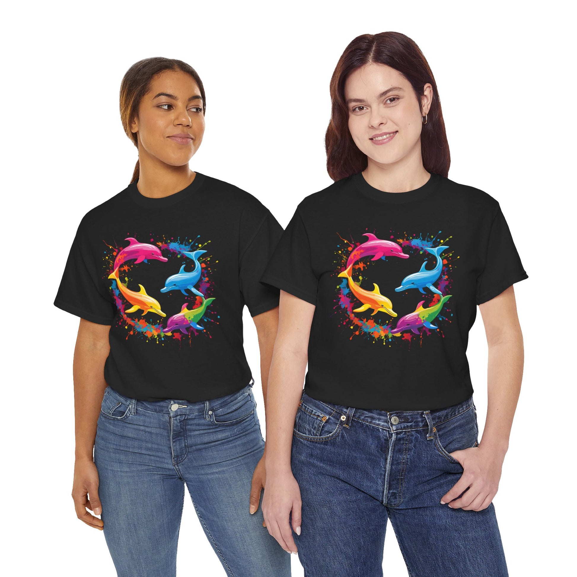 Vibrant Colorful Paint Splatter T-Shirt | Dolphins Black