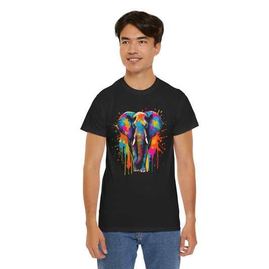 Vibrant Colorful Paint Splatter T-Shirt | Elephant Black