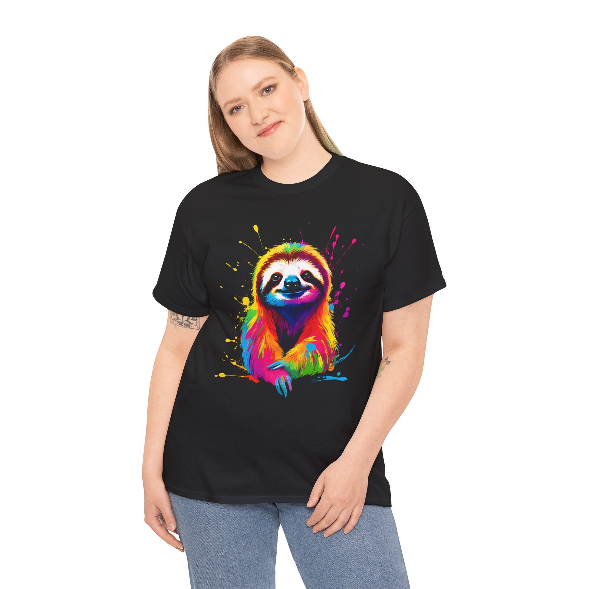 Vibrant Colorful Paint Splatter T-Shirt | Sloth Black