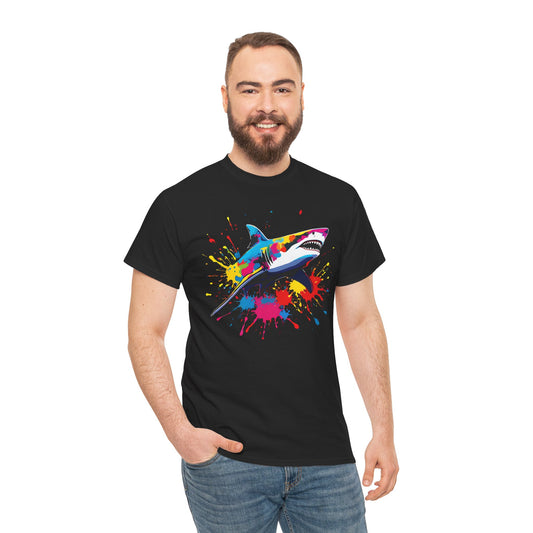 Vibrant Colorful Paint Splatter T-Shirt | Shark Black