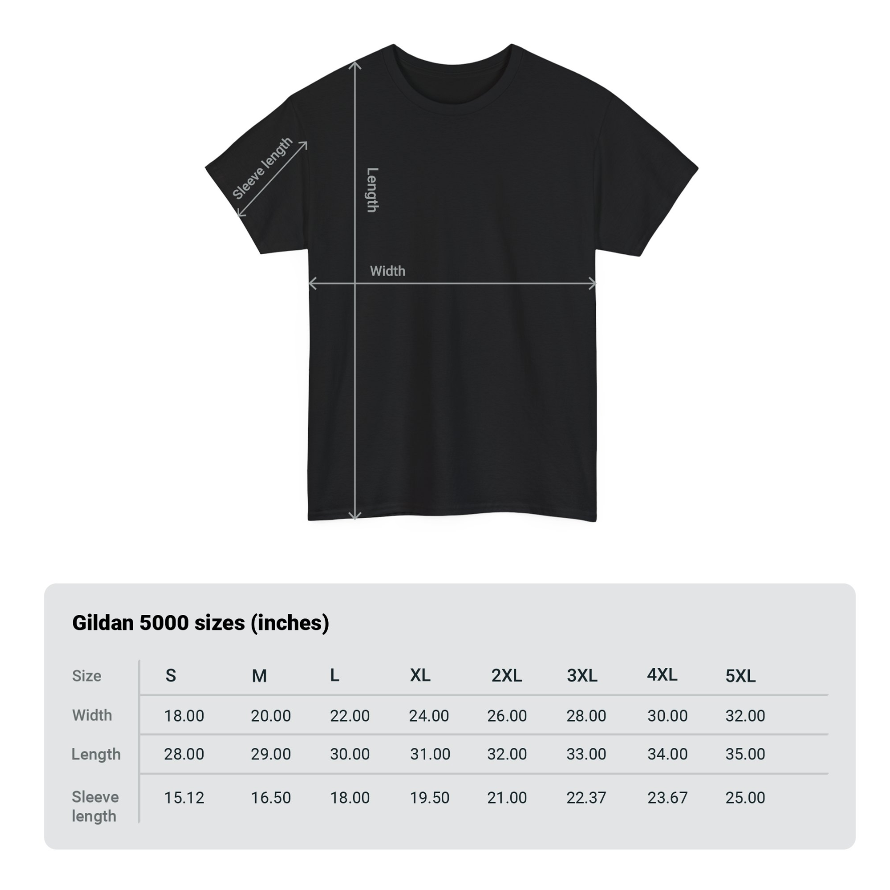 mantis inceptions Gildan 5000 tshirt sizing guide