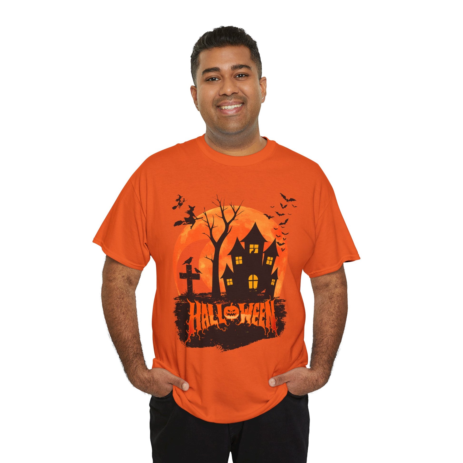 Halloween | Old Creepy Spooky Haunted House T-Shirt Orange