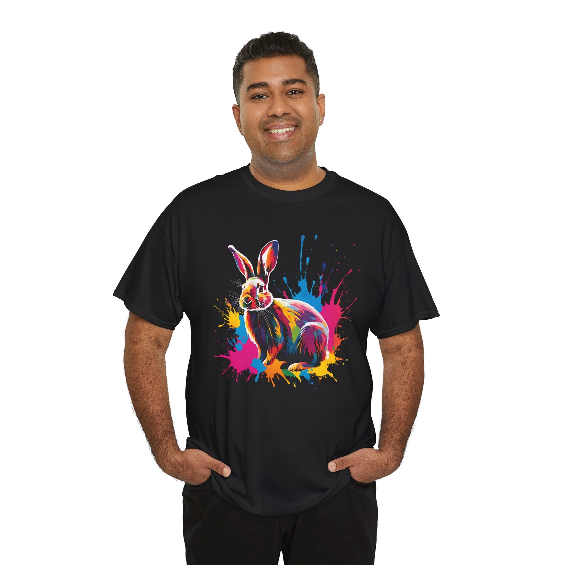 Vibrant Colorful Paint Splatter T-Shirt | Bunny Rabbit Black