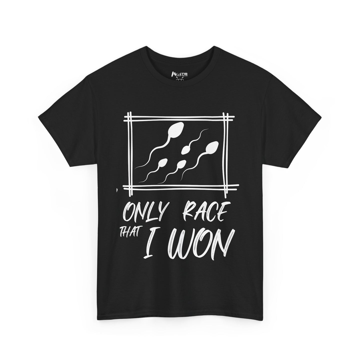black tee owning the ejaculation race win